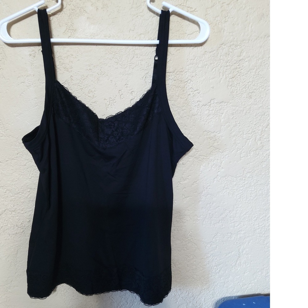 Chicos Black Lace Trim Camisole Tank Top Adjustable Straps Size 2 Large